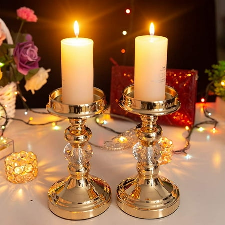 Iron Candlestick Holder Centerpiece for Home Decor Dining Table Pack of 2Pcs Party Vincidern 2PC Gold Pillar Votive Candle Holders for 3 Pillar or 3//4 Taper Candle